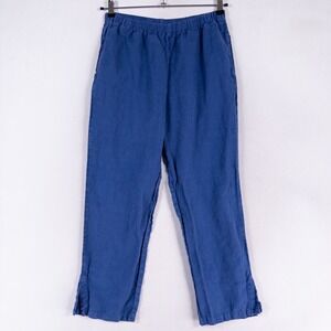 Vtg Carol Anderson Collection Linen Pants Women Large Blue Elastic Waist Coastal